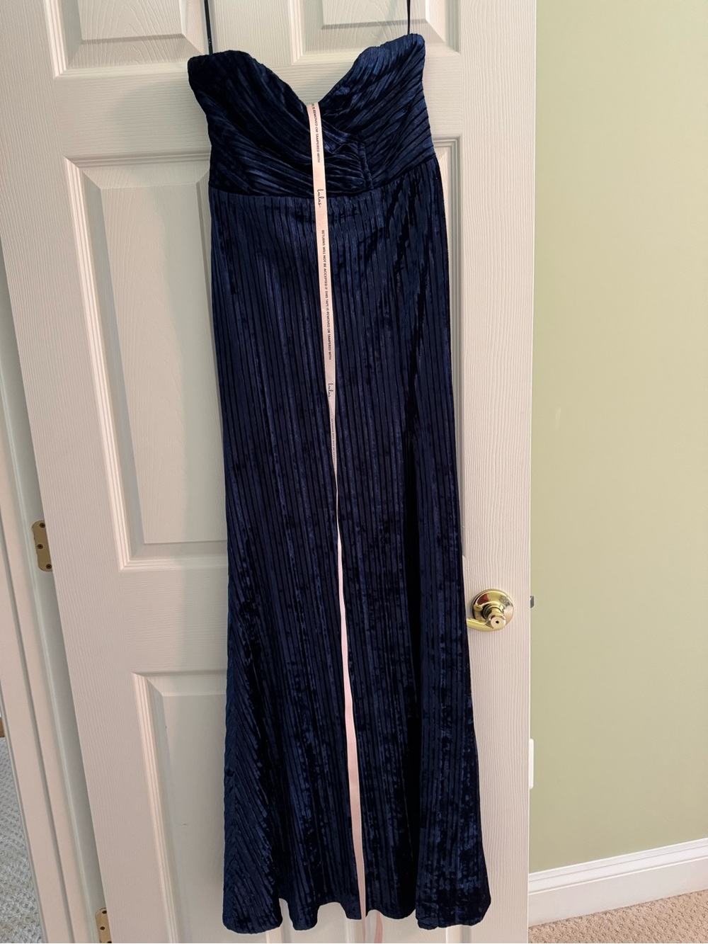 Lulu's Velvet Navy Blue Strapless Pleated Dress with Side Slit